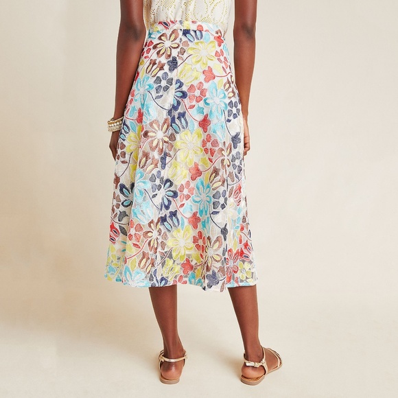 Eva Franco Anthropologie Meghan Floral Embroidered Mesh Midi Skirt NWT - Picture 4 of 6